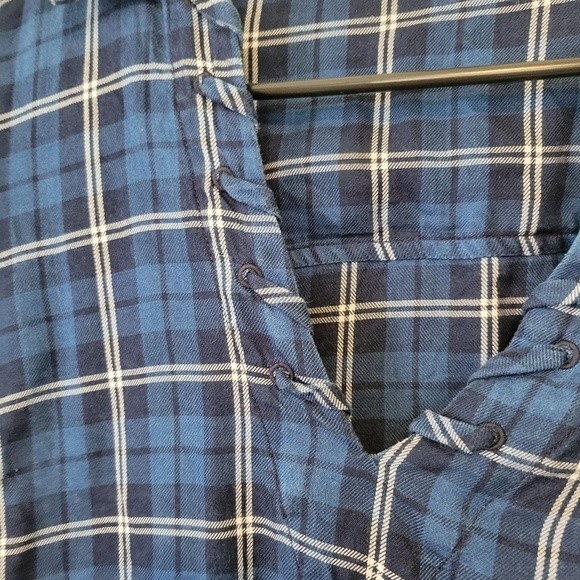 Current Air Blue Plaid Blouse Flare Sleeve Tencel Lyocell Size Small - Picture 4 of 5